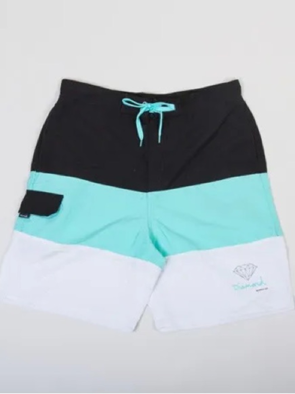 Diamond Supply Co. Men’s Black, Aqua & White Colorblock Swim Shorts